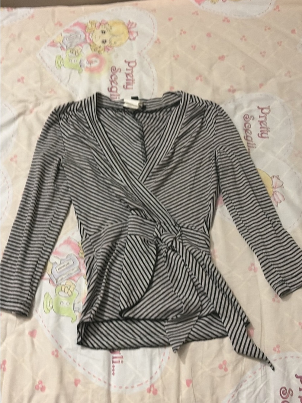 Bebe grey striped wrap top